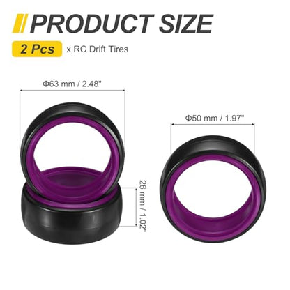 MECCANIXITY 2Pcs 1/10 RC On-Road Car Tyres, RC Drift Tires Hard Plastic Tyre Replacement for Remote Controlled Drifting Vehicles, Black Purple - color: Black Purple
