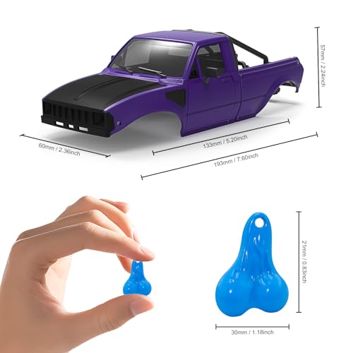 RC Pickup Body Shell with Bed Rack and Light kit & 2PCS Hanging Ball Nuts for 1/24 RC Crawler Axial SCX24 C10 Bronco Wrangler Base Camp 4Runner (Black & Purple) - color: Black & Purple