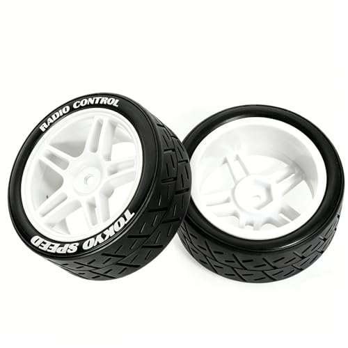 1/10 RC Rally Street Tires OD 65mm with 12mm Hex Hard Plastic Wheels for 1:10 1/12 On Road Drift Touring Car Tamiya TT01 TT02 Traxxas XV02 XV01 TA06 HPI KYOSHO PTG2 A959 4PCS (White) - color: White
