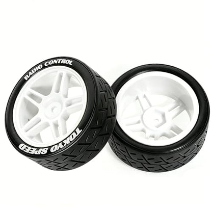 1/10 RC Rally Street Tires OD 65mm with 12mm Hex Hard Plastic Wheels for 1:10 1/12 On Road Drift Touring Car Tamiya TT01 TT02 Traxxas XV02 XV01 TA06 HPI KYOSHO PTG2 A959 4PCS (White) - color: White