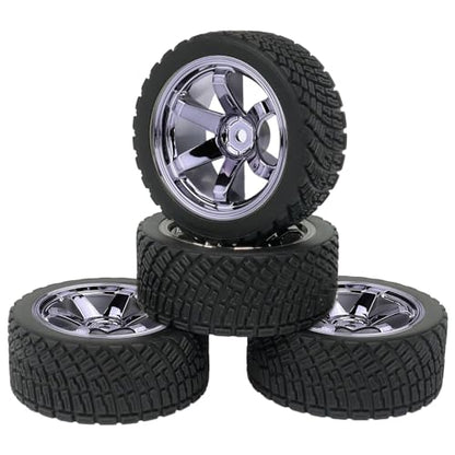 4PCS 65mm RC Rally Car Rubber Tires and 6-Spokes Wheel Rims 12mm Hex Compatible with 1/10 RC On-Road Rally Racing Car for HSP Tamiya Sakura HPI WR8 HSP TT02 WLtoys RC Parts (Gray) - color: Gray