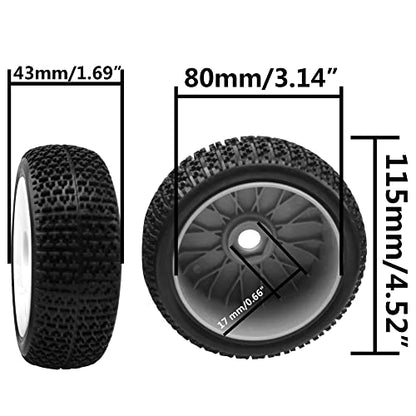 ShareGoo OD 4.52" 1/8 RC Buggy Rubber Tires Tyre w/Plastic Rim 17mm Hex Compatible with Arrma Kyosho Exceed RC Traxxas Redcat HSP HPI 1/8 Scale Off Road Car Buggy (White) - color: White