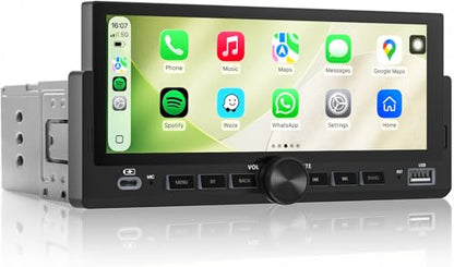 Car Radio 1 DIN 6.86 Inch, Wireless CarPlay Android Auto Car Stereo, Bluetooth Hands-Free, FM Radio, Steering Wheel Control, MirrorLink, AUX Input, Equalizer Multimedia Player with HD Reversing Camera