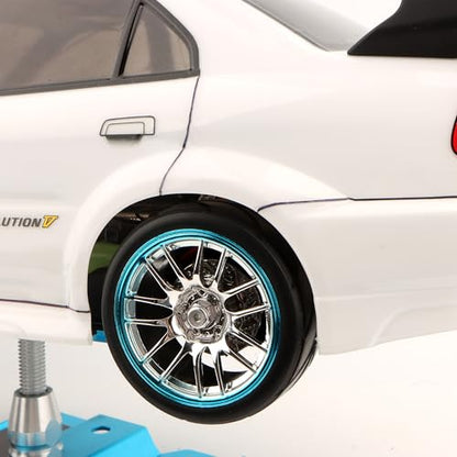 RC 1/10 Scale On Road Tires OD2.55 Replacement Rubber Wheel Rims 12mm Hex Compatible with Traxxas 4 Tec 2.0 Tamiya TT01 XV01 Kyosho WR8 Sakura WLtoys HPI Touring Racing Car - color: Blue