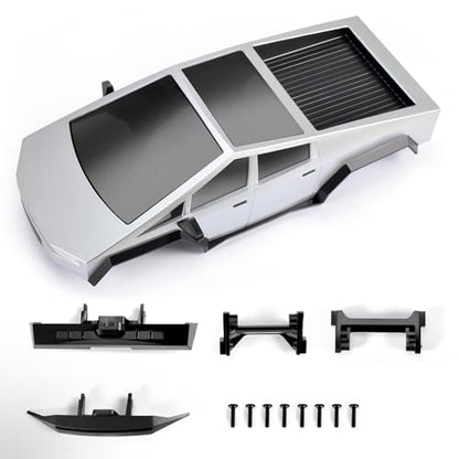 1/18 Cybertruck Style Pickup Hard Body for TRX4M Includes Front & Rear Bumpers, RC Crawler Body Shell Upgrade - color: Silver
