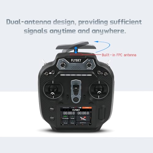 Flysky FS-ST16 16CH 2.4GHz RC Transmitter and FS-SR8 Receiver, 3.5 Inch IPS Screen Transmitter with Receiver Set for Remote Control Plane Car Boat (Black)