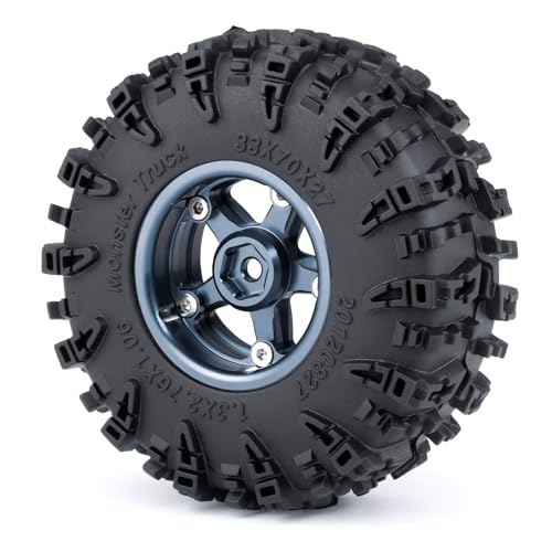 4PCS 1.3" Beadlock Wheel Tires Set Aluminum 1.3inch 5-Spoke Beadlock Wheel Hub Wheel Rim 7mm Hex ＆ 70mm/2.76inch Rubber Crawler Tires for 1/18 1/24 RC Crawler Car SCX24 TRX4M (Titanium) - color: Titanium