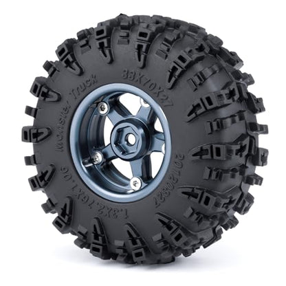 4PCS 1.3" Beadlock Wheel Tires Set Aluminum 1.3inch 5-Spoke Beadlock Wheel Hub Wheel Rim 7mm Hex ＆ 70mm/2.76inch Rubber Crawler Tires for 1/18 1/24 RC Crawler Car SCX24 TRX4M (Titanium) - color: Titanium