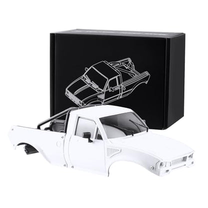 Hard Pickup Body Shell with Bed Rack for 1/24 SCX24 RC Crawler | With dual interchangeable grilles, magnetic flip-up design easy maintenance - color: White