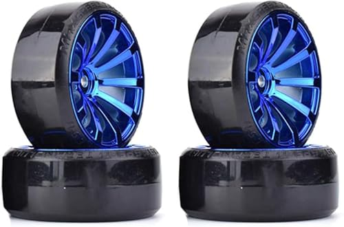 Hard Plastic 63mm Drift Car Tyres 12mm Wheels for 1/10th Scale HSP Tamiya HPI Kyosho TT02 Road Drift Car Hard Tyre Replacement, Set of 4 (Blue) - color: Blue
