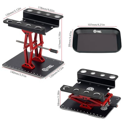 RC Car Adjustable Height Work Stand with Screwed Tray Made of Aluminum Alloy Suit for TRX4M Axial Arrma Redcat Losi Etc 1/8 1/10 1/12 1/14 1/16 1/18 RC Car Tool Set (Black) - color: Black