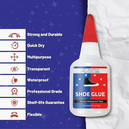 Adhesive Guru Professional Shoe Glue (4x0.7 oz), Shoe Sole Repair, Ultimate Shoe Repair Glue, Suitable for Sports Shoes, Sneakers, Boots, Sandals etc. Compatible with CA Accelerator - 4 Pack - size: 4 Pack, style: Shoe Glue