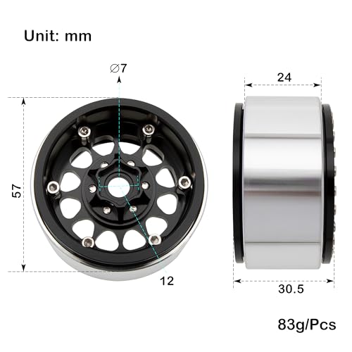 MEUS RACING 1.9 Beadlock Wheels Rims Deep-Dish Wheel for Axial SCX10 Traxxas TRX4 Vanquish VS4-10 Redcat Gen8 1/10 RC Crawler Upgrades (Style A, Black) - color: Style A, Black