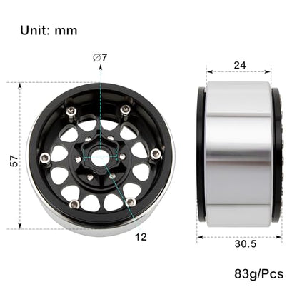 MEUS RACING 1.9 Beadlock Wheels Rims Deep-Dish Wheel for Axial SCX10 Traxxas TRX4 Vanquish VS4-10 Redcat Gen8 1/10 RC Crawler Upgrades (Style A, Black) - color: Style A, Black