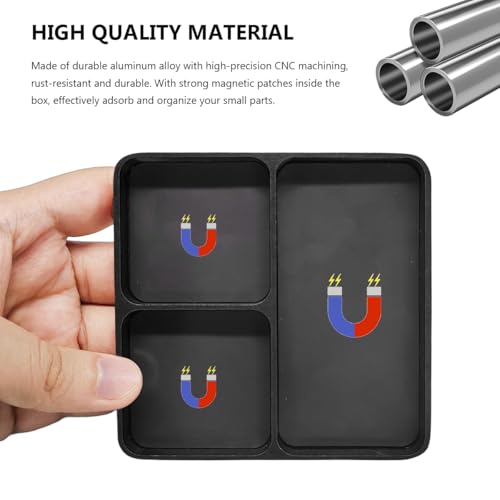 Magnetic Parts Tray, Aluminium Alloy RC Screws Organizer with Magnetic Pad, Automotive Small Tool Tray Electronic Repair Screws Holder for Sockets Bolts Pins, Car Accessories (Black) - color: Black