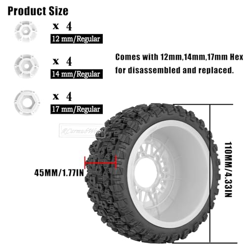 RC Wheels and Tires Truck Tires Short Course Tires for 1/10 Scale Car Arrm a Senton,Slash 2WD 4×4,Axia1,Rc 4wd,Red cat,Plastic Wheels Rubber Tires,4pcs,White - color: White(4pcs)