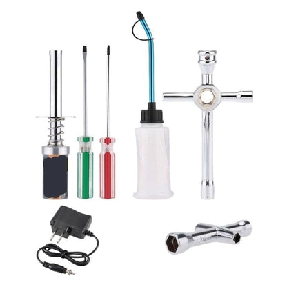 Compatible with Nitro RC Cars, 7-in-1 Glow Plug Igniter & Charger Set with Fuel Bottle, for 1/8 1/10 Scale Model Engine DIY Maintenance
