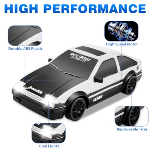 RC Drift Car 1/24 2.4GHz Remote Control Cars, 4WD High Speed Drift RC Cars with Cool LED Lights, Extra Drifting Tires Racing Toys Car for Kids Boys Girls Adults (White) - color: B.white