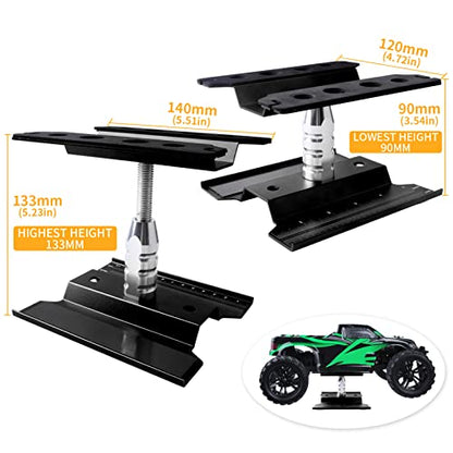 Aluminum Alloy RC Car Repair Work Stand Hobby Tool Set 360 Degree Rotation Lift/Lower and RC Screws Kit Repair Tool Box for 1/8 1/10 1/12 1/16 1/18 RC Car Truck Buggy Models (Black) - color: Black