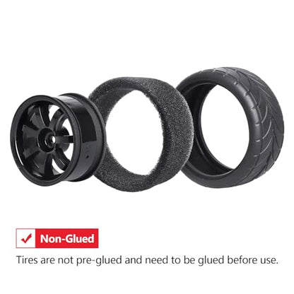 4PCS Width:1.02" (26mm) OD 2.56"(65mm) Rubber Tires & Wheel Rims 12mm Hex Hub For 1/10 Scale RC Vehicle On Road Touring Car