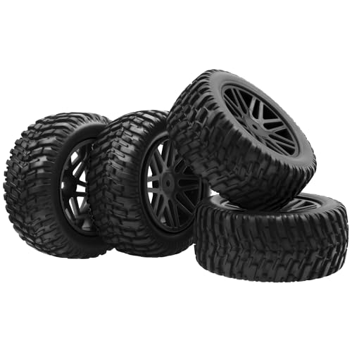 OD 96mm RC Off Road Short Course Truck Tire w/Plastic Rim 12mm Hex Compatible with 1/10 Scale Buggy Car HSP 94170 94155 Wltoys 1/14 144001 124019 RC Car (Black) - color: Black