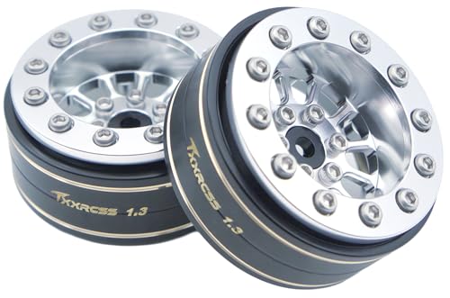 1.3 Beadlock Wheels & Brass Rim 46.5g Offset-3mm for 1/18 1/24 RC TF (Silver) - color: Silver