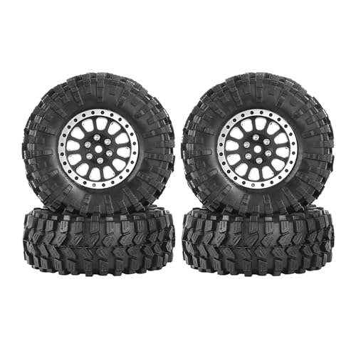4PCS 1.3" Aluminum Alloy Beadlock Wheel Rims All-Terrain Tyre 70mm Rubber Tires Set with 5mm & 7mm Hex for 1/12 1/14 1/18 1/24 RC Rock Crawler Car Upgrade Parts (C-Black) - color: C-black