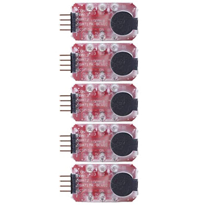 FTVOGUE Lipo Battery Voltage Alarm, Compact Real Time Low Voltage Monitor with Buzzer LED Warning for RC Drones DIY Electronics PCB 2S 3S Battery Checker 5 Pack