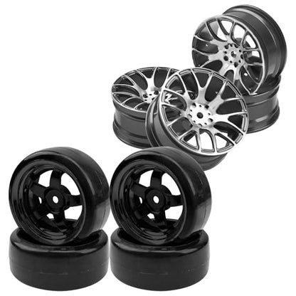 Metal Wheel Rims 12mm Hex Hub & 1/10 RC Drift Tire Hard Plastic Tires & 12mm Hex Hub Wheel Rims