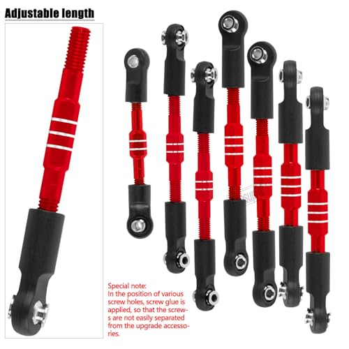 RC Aluminum Front&Rear Link Set Upgrades Part for 1/10 Slash/Rustler/Stampede/Bandit VXL 2WD.Adjustable Turnbuckles Camber Links Toe Link Hops Up,Red. - color: Red(for 1/10)