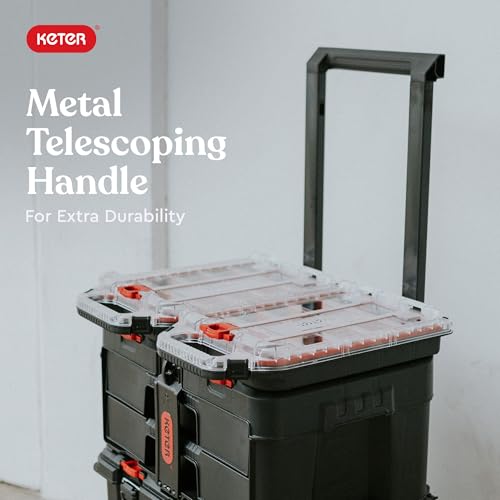 Keter Stack N Rolling Tool Box Modular Storage System 4 Piece | Black and Red, Heavy Duty, Weatherproof, All Terrain Wheels, Durable, Easy to Use, Telescoping Handle - color: Black/Red, size: 4PC System