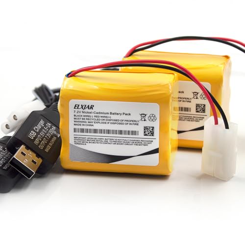 (2-Pack) 7.2V 800mAh Ni-Cd Battery with Tamiya Plug and USB Charger | Fits HT-3826, HT-3827, HT-2879, HT-2873 and HT-2874 compatible RC cars, trucks, boats and tanks.