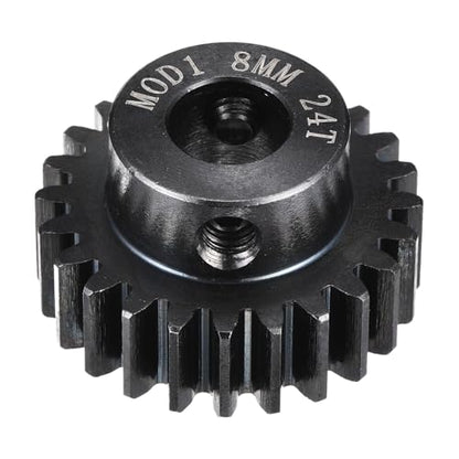 MECCANIXITY 1M 24T 40 Chrome Steel Motor Pinion Gears, 1.02" x 1" RC Motor Gears Fits 8mm Shaft Bore for RC Vehicles Truck Drift Remote Control Car Off-Road Crawler Parts, Black - style: 24T