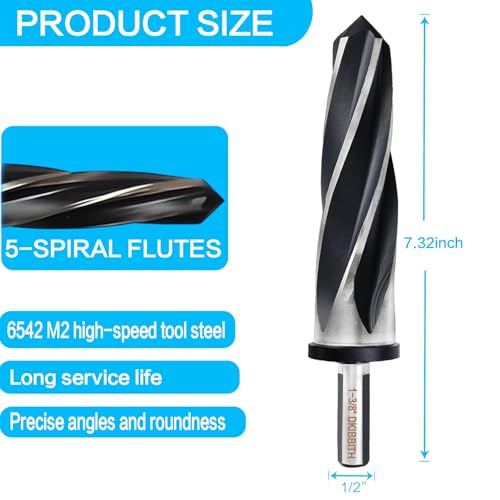 1-3/8" Bridge Construction Reamer Drill Bit, M2 HSS Taper Chucking Reamer for Steel Alloy Metal Wood Plastic, 1/2" Non-Slip Shank, 5-Spiral Flutes Car Reamer, to Align or Enlarge Holes, 35mm - size: 1-3/8"
