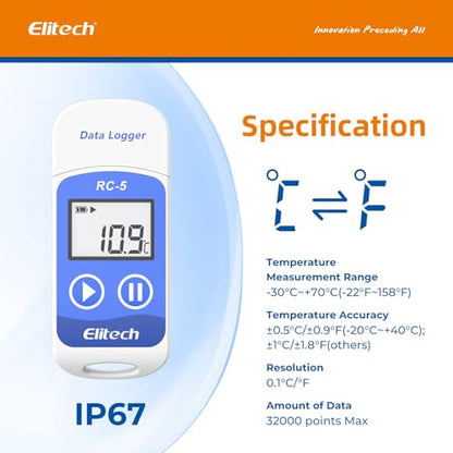 Elitech RC-5 USB Temperature Data Logger Recorder 32000 Points High Accuracy - size: Standard