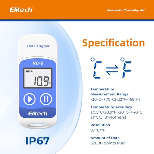 Elitech RC-5 USB Temperature Data Logger Recorder 32000 Points High Accuracy (Pack of 3) - size: Standard (Pack of 3)