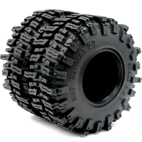 2pcs RC 2.2 Mud Slingers Tires Soft Sticky Crawler Tyres Tall 124mm / 4.88inch for 1/10 Axial SCX10 Wraith Yeti/Traxxas TRX4 AMG 6x6 / redcat Everest 10 Upgrades