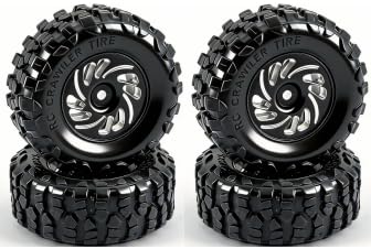 Aluminum 0.7" Beadlock Wheel, Brass Outside Ring and Whee&Tire for SCX30 Cars 4pcs/Set (Whee&Tire-Black) - color: Whee&tire-black