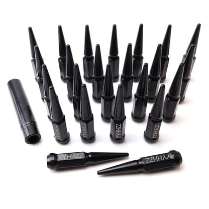 24PCS 14x2 Black Cone/Conical Bulge Seat Wheel Spike Lug Nuts with 1 Socket Key Compatible with Expedition 2000-2018, F-150 1999-2014, Lobo 09-14, Mark LT 05-08, Navigator 2000-2014 - size: 14x2