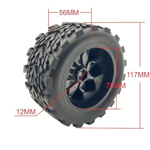 12mm Hex RC Wheels and Tires 1/10 Scale RC Truck Tires and Wheels OD 117MM for Traxxas Rustler Stampede 2wd 4x4 vxl Hoss E-Revo Redcat Volcano EPX RIAARIO AMORIL, Preglued 2.8" RC MT Tyres Wheels - style: Arrow Tread