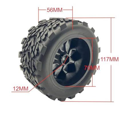 12mm Hex RC Wheels and Tires 1/10 Scale RC Truck Tires and Wheels OD 117MM for Traxxas Rustler Stampede 2wd 4x4 vxl Hoss E-Revo Redcat Volcano EPX RIAARIO AMORIL, Preglued 2.8" RC MT Tyres Wheels - style: Arrow Tread
