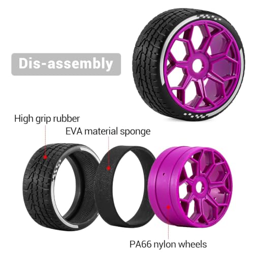 4PCS RC Highway Off-Road Truck Wheels & Tires - Compatible with 1/8 Typhon 6S BLX, 1/7 Infraction 6S BLX/Limitless - Foam Insert Plastic Rims （4 Small ） (Purple) - color: Purple