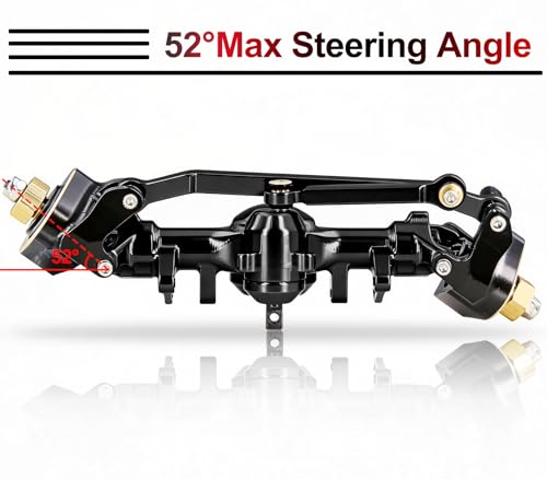 OGRC +4mm Axles with Double Joint Shaft & Brass Steering Knuckle for SCX24 | Aluminum Axle Housing, Brass Steering Knuckles, Stock 2/16T Gears, for Axial SCX24 AX24 1/24 RC Crawler, Black - color: Black