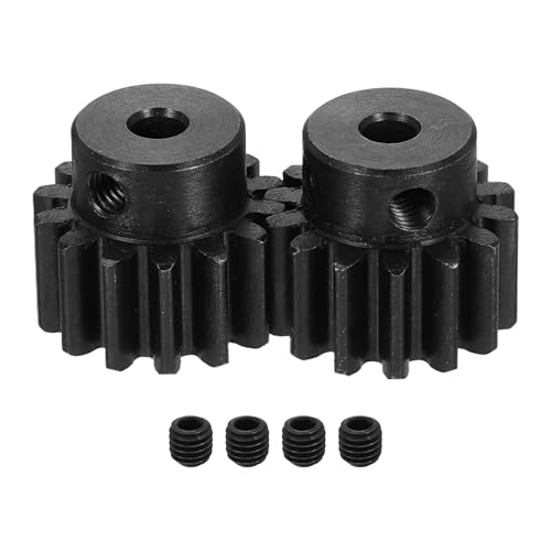 uxcell 2Pcs 1.5 Mod 14T Spur Gear 5mm Bore, 1045 Steel Pinion Gear Black Surface Treatment, 20° Pressure Angle, for Spur Rack and RC Model Car or Motor DIY(16mm) - size: 1.5 Mod 14T, 5mm x 16mm