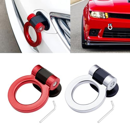 x xotic tech 2pcs JDM Track Racing Style Bumper Trailer Tow Hook Ring Decoration Sticker Universal Fit All Car Truck SUV, Red + Silver - color: Red+Silver
