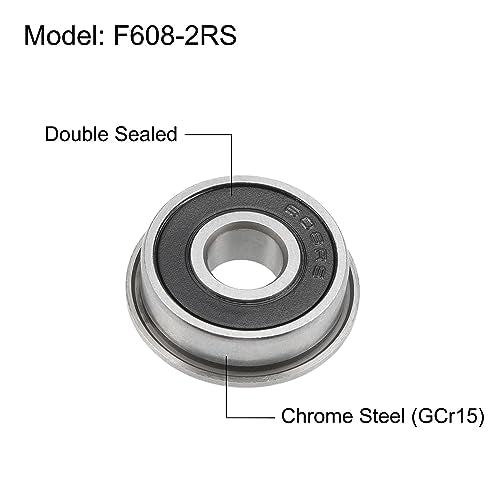uxcell F608-2RS Flanged Ball Bearing 8x22x7mm Double Sealed Chrome Steel Flange Bearings, 20pcs - size: 8x22x7mm