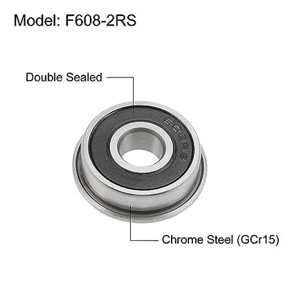 uxcell F608-2RS Flanged Ball Bearing 8x22x7mm Double Sealed Chrome Steel Flange Bearings, 20pcs - size: 8x22x7mm