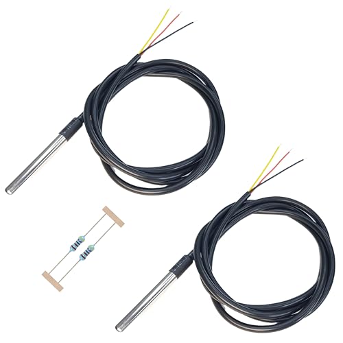 DS18B20 Temperature Sensor with 4.7kΩ Resistor, Waterproof Digital Thermometer for Arduino, ESP32, Raspberry Pi, 2 Pieces - size: Without Adapter