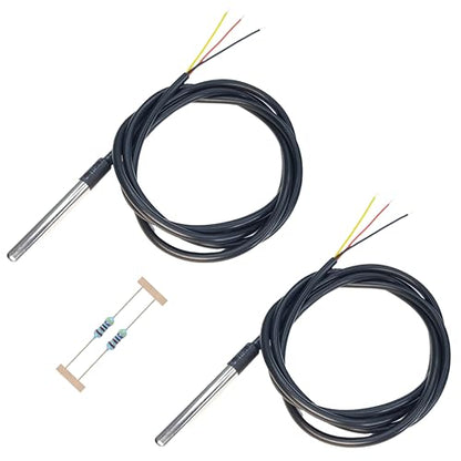 DS18B20 Temperature Sensor with 4.7kΩ Resistor, Waterproof Digital Thermometer for Arduino, ESP32, Raspberry Pi, 2 Pieces - size: Without Adapter