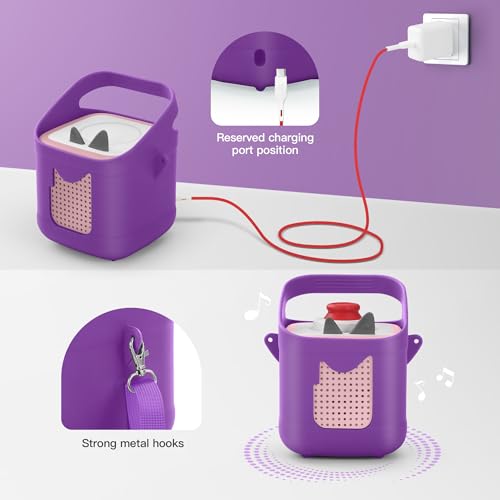PISOSN Shockproof Carrying Case for Toniebox 2 – Anti-Slip Silicone Cover with Handle for Secure Grip (Purple) - color: Purple